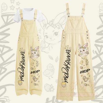 HOP Bunny Grafik-T-Shirt mit U-Ausschnitt und Cargo-Latzhose, zweiteiliges Set - Satz C - XL - image 3