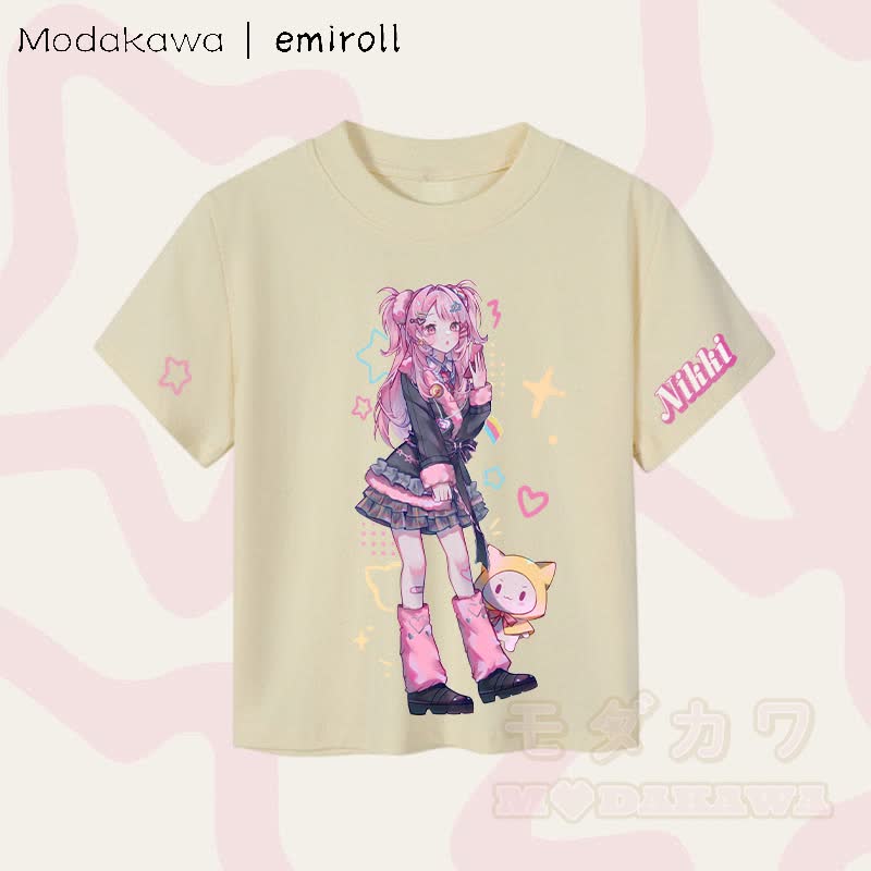 MODAKAWA X emiroll Nikki Graphic Damen Cropped T-Shirt, 92 % gekämmte Baumwolle - Aprikose - XL - image 3