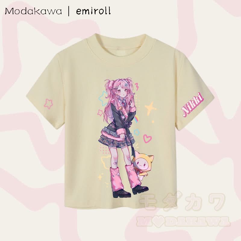MODAKAWA X emiroll Nikki Graphic Damen Cropped T-Shirt, 92 % gekämmte Baumwolle - Aprikose - XL - image 3