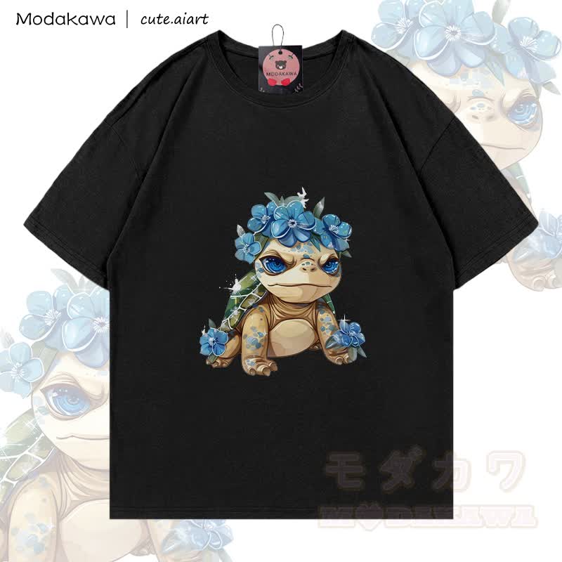 MODAKAWA X cute.aiart Schildkröten-Grafik T-Shirt aus 100 % Baumwolle - Schwarz - 5XL - image 3