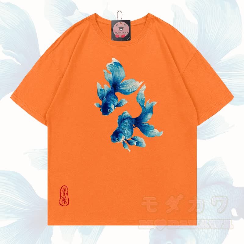 MODAKAWA Fisch-Grafik T-Shirt aus 100 % Baumwolle - Orange - 5XL - image 17