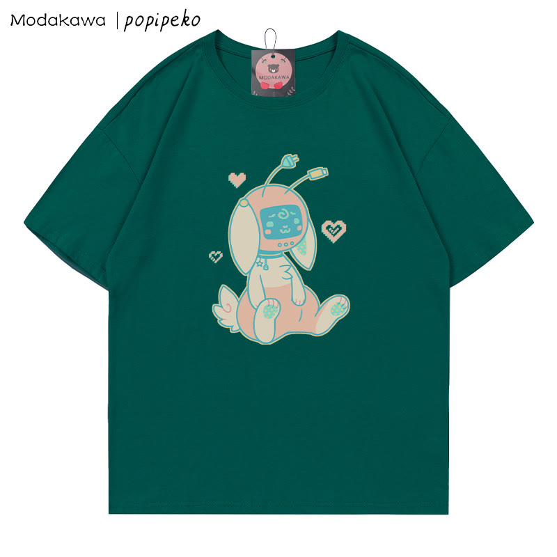 MODAKAWA X popipeko Robot Bunny Print T-Shirt - Olive Green - 5XL - image 4