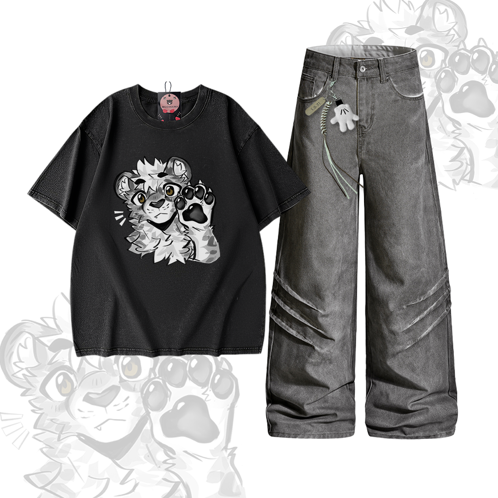 MODAKAWA X atka Tiger Graphic Vintage Washed 100% Cotton T-Shirt Denim Pants Two Pieces Set - Set C - 2XL - image 3
