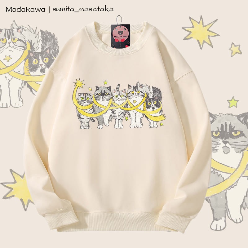 MODAKAWA X sumita_masataka Unisex-Sweatshirt mit Katzenmotiv „In Sterne gewickelt“ - Beige - 5XL - image 3