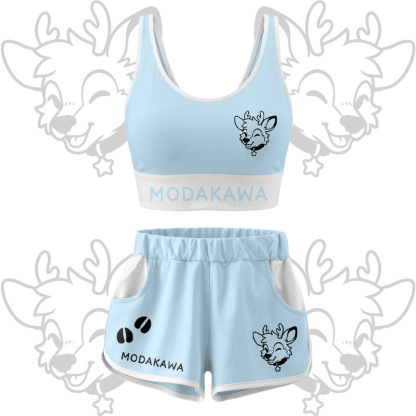 Hirsch-Grafik Crop Tank Top Sport Shorts Bikini Modakawa passendes Outfit - Blue Set - 5XL - image 16