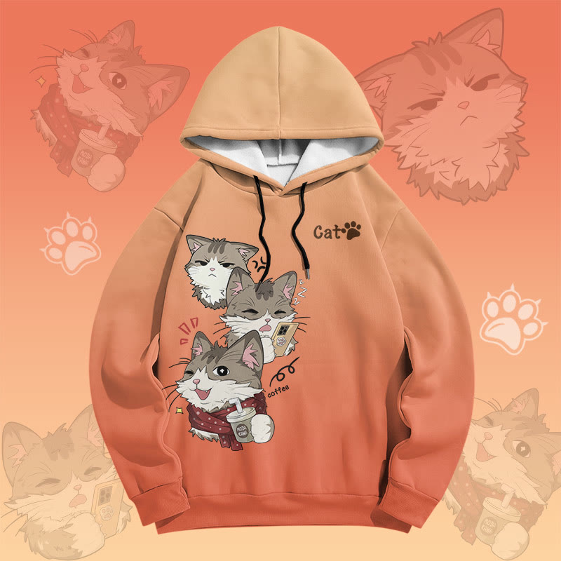 MODAKAWA Pullover-Hoodie mit verspieltem Katzenmotiv und Farbverlauf - Orange - 6XL - image 3