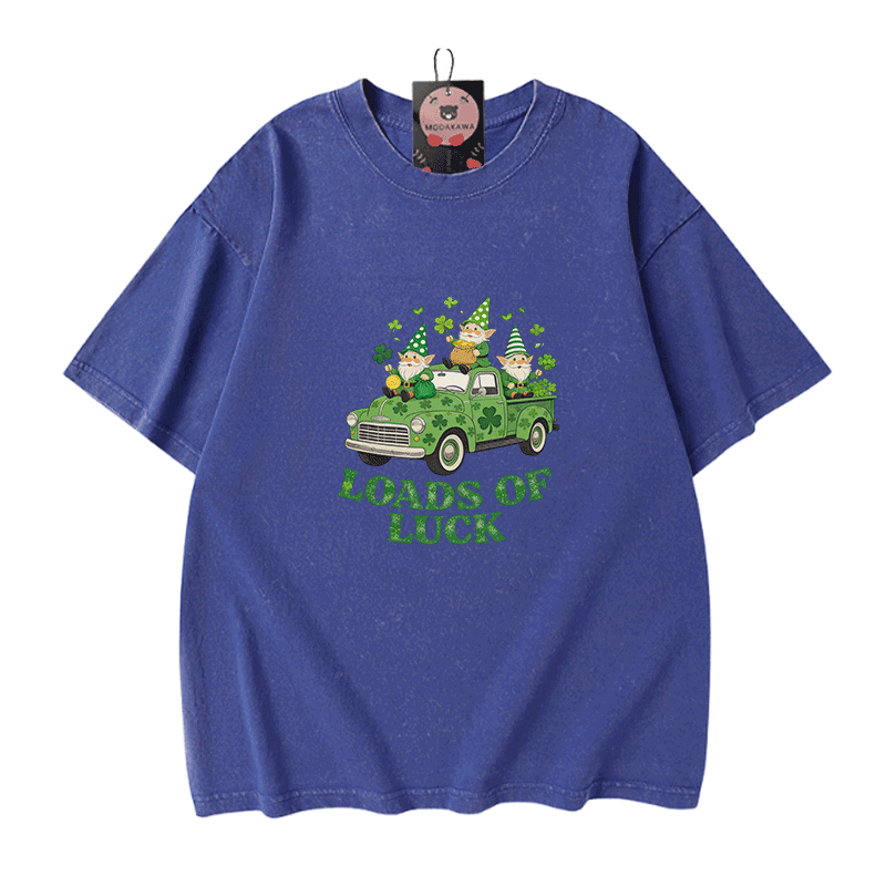 Viel Glück! Auto-St.-Pakrit-Tag-Grafik Modakawa Vintage gewaschenes T-Shirt aus 100 % Baumwolle - Blue - 5XL - image 4
