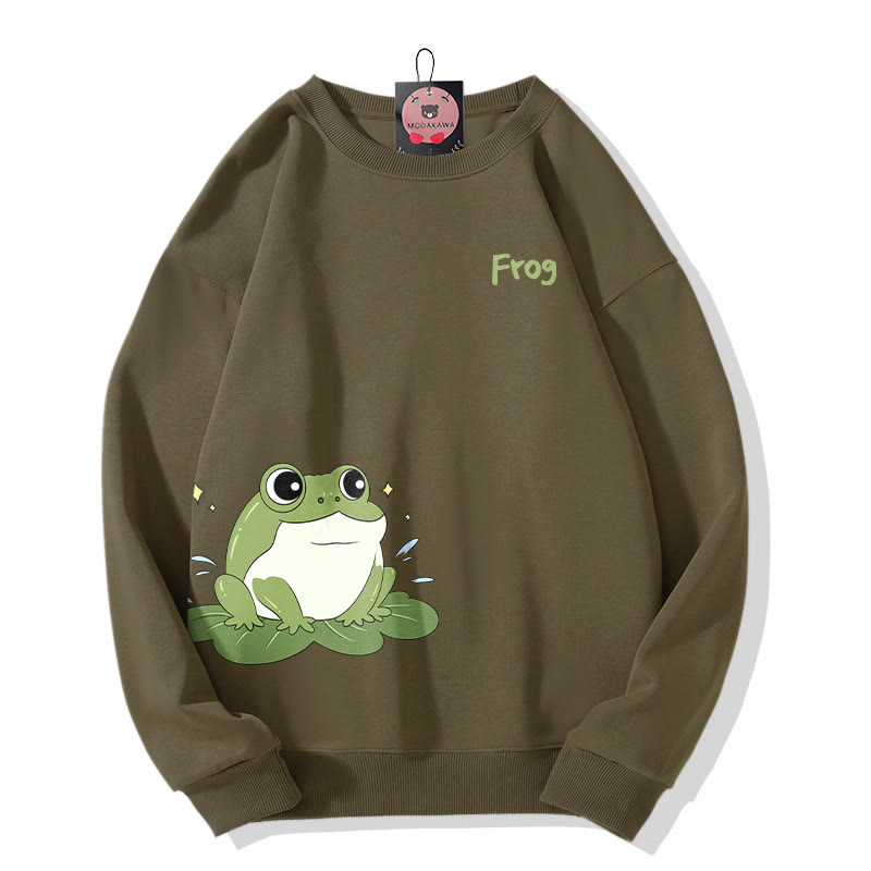 Sweatshirt mit Froschmotiv auf Seerosenblatt und Rundhalsausschnitt - Dark Khaki - 5XL - image 3