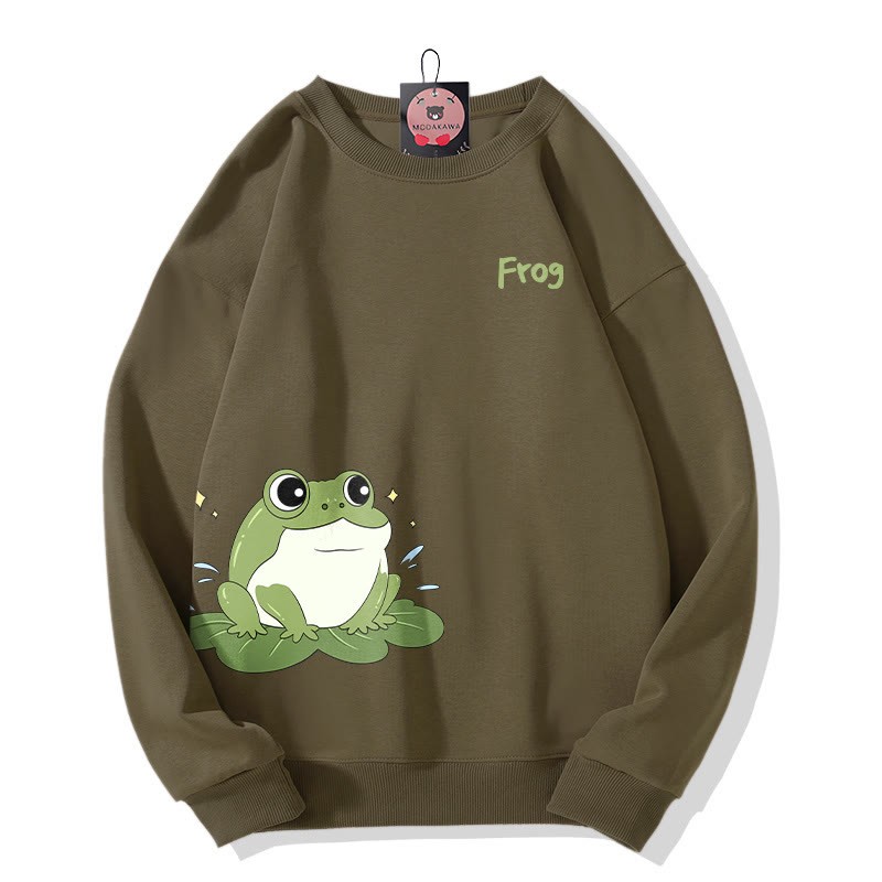 Sweatshirt mit Froschmotiv auf Seerosenblatt und Rundhalsausschnitt - Dark Khaki - 5XL - image 3