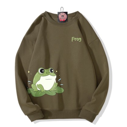 Sweatshirt mit Froschmotiv auf Seerosenblatt und Rundhalsausschnitt - Dark Khaki - 5XL - image 3