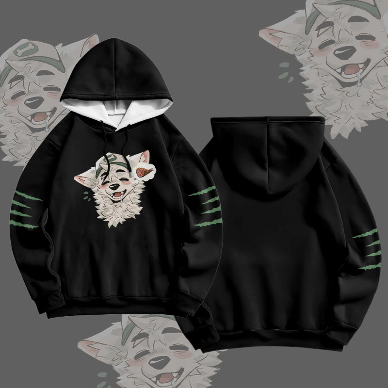 MODAKAWA X atka Fox Wants Meat Graphic All Over Print Pullover Hoodie - Black&Green - 6XL - image 4