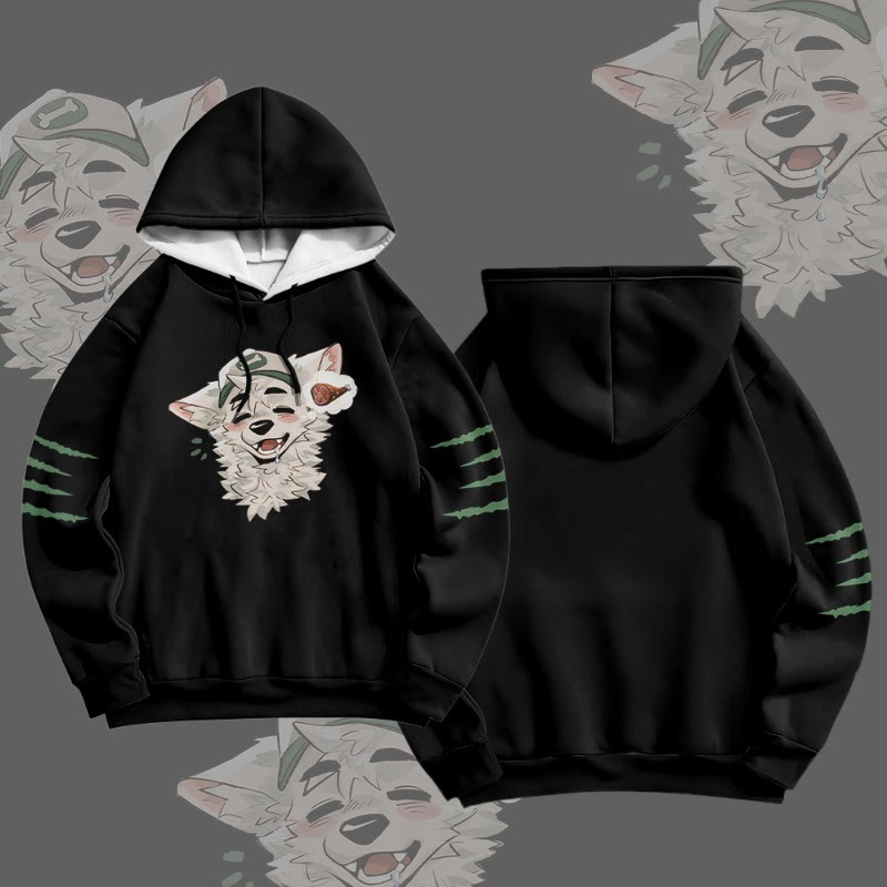 MODAKAWA X atka Fox Wants Meat Graphic All Over Print Pullover Hoodie - Black&Green - 6XL - image 4