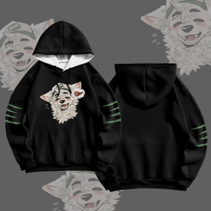 MODAKAWA X atka Fox Wants Meat Graphic All Over Print Pullover Hoodie - Black&Green - 6XL - image 4