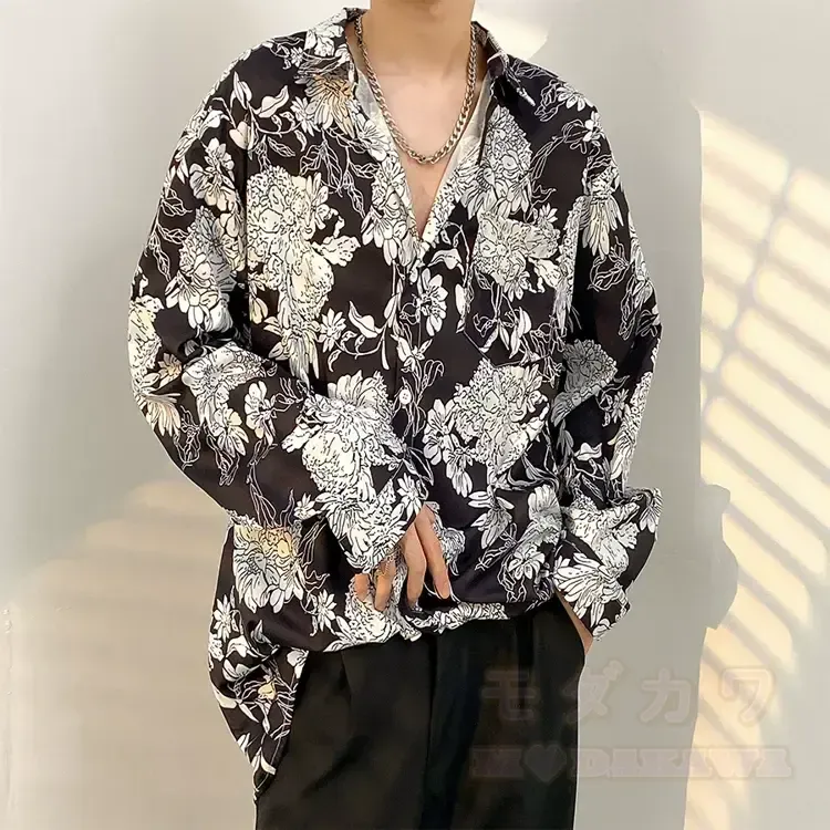 Herren-Langarmhemd mit Vintage-Print und Knopfleiste - Mehrfarbig K - 3XL - image 12