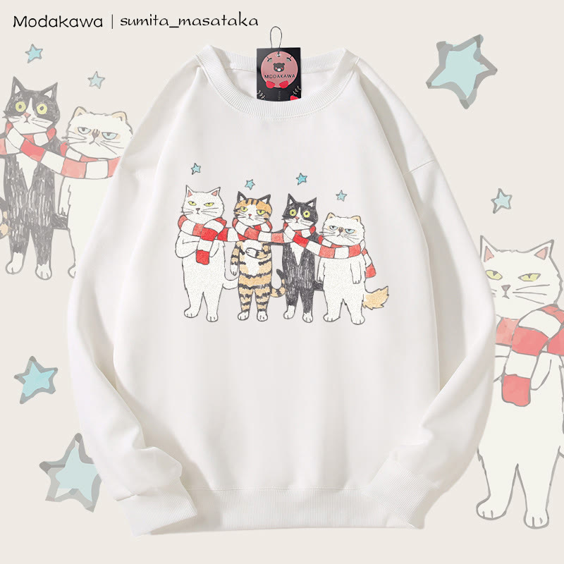 MODAKAWA X sumita_masataka Schal Sharing Katzen Grafik Unisex Sweatshirt - White - 5XL - image 4