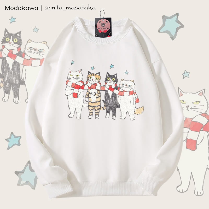 MODAKAWA X sumita_masataka Schal Sharing Katzen Grafik Unisex Sweatshirt - White - 5XL - image 4