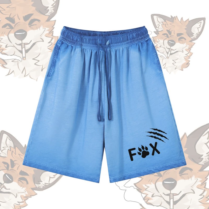 Modakawa Shorts aus 100 % Baumwolle mit Fuchspfoten-Motiv, Vintage-Waschung und Used-Look - Blue - 5XL - image 3