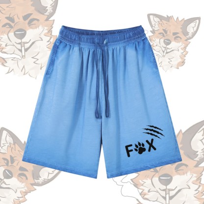 Modakawa Shorts aus 100 % Baumwolle mit Fuchspfoten-Motiv, Vintage-Waschung und Used-Look - Blue - 5XL - image 3