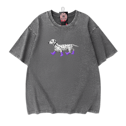 Dalmatiner-Grafik Modakawa Unisex Vintage Washed T-Shirt - Grey - 5XL - image 11