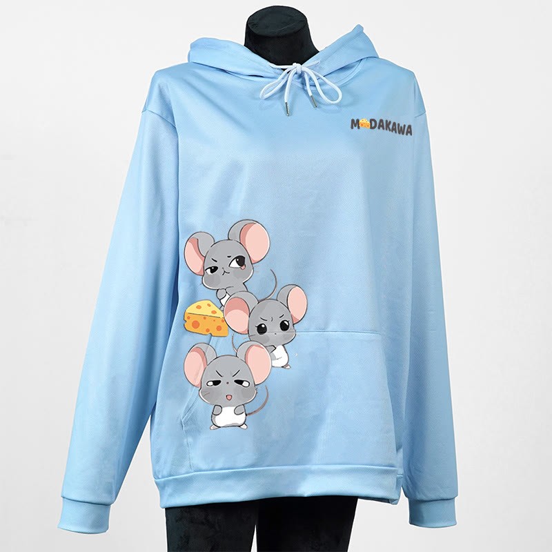 Modakawa Hoodie mit gestapeltem Maus-Buchstabenprint - Blue - 5XL - image 3