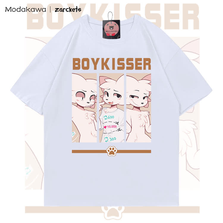 MODAKAWA X zarckets BOYKISSER Anime-Katzen-Charakter-Grafik 100% Baumwoll-T-Shirt - White - 5XL - image 2