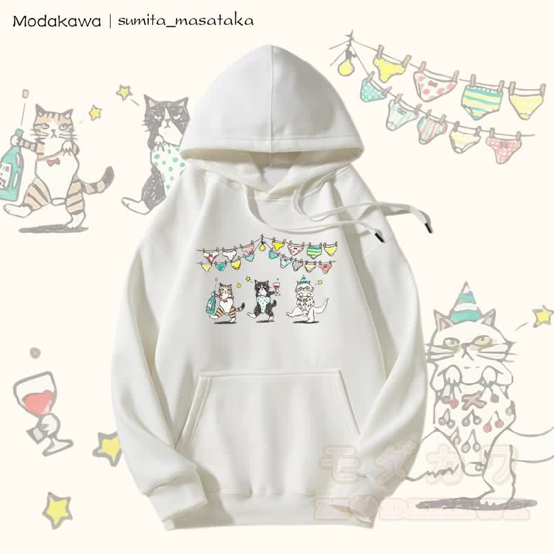 MODAKAWA X sumita_masataka Tipsy Party Cats Grafik-Hoodie mit Fleecefutter - Weiß - 5XL - image 4