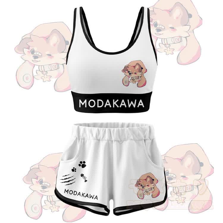 MODAKAWA X popipeko Puppy Graphic Crop Tank Tank Sport Top Shorts Bikini Matching Outfit - Weißes Set - 5XL - image 13