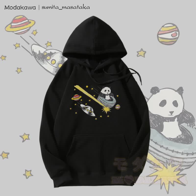 MODAKAWA X sumita_masataka Cosmic Panda Journey Grafik-Hoodie mit Fleecefutter - Schwarz - 5XL - image 5