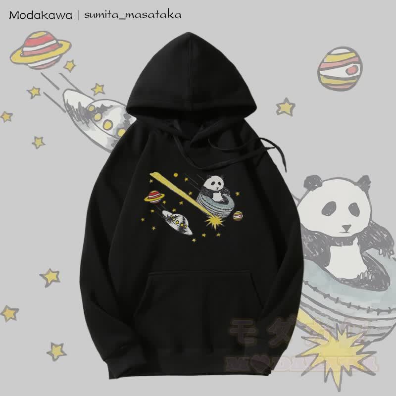 MODAKAWA X sumita_masataka Cosmic Panda Journey Grafik-Hoodie mit Fleecefutter - Schwarz - 5XL - image 5