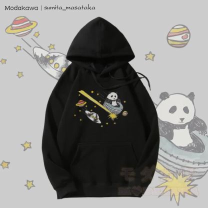 MODAKAWA X sumita_masataka Cosmic Panda Journey Grafik-Hoodie mit Fleecefutter - Schwarz - 5XL - image 5