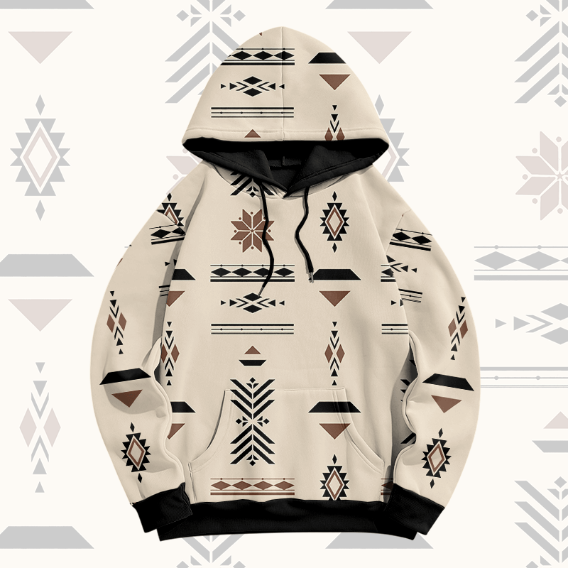 MODAKAWA Pullover-Hoodie mit geometrischem Allover-Print - Apricot - 8XL - image 3