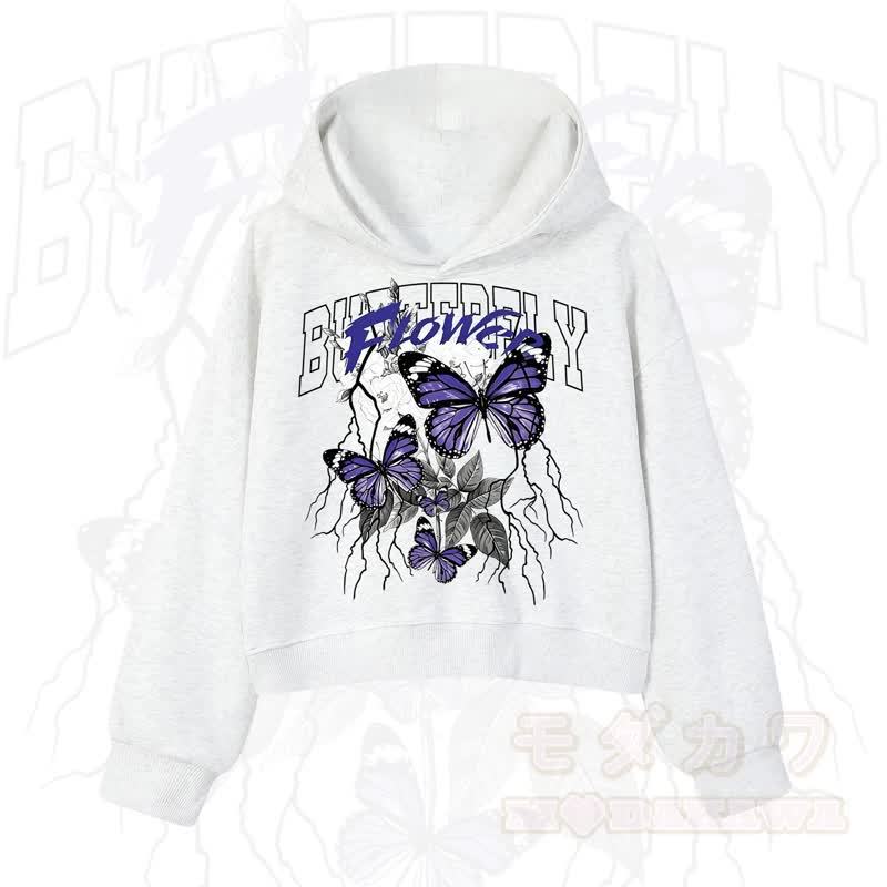 MODAKAWA BUTTERFLY FLOWER Cropped Cotton Hoodie - Hellgrau - 3XL - image 8