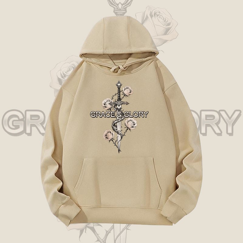 MODAKAWA GRACE GLORY Gothic Rose Sword Graphic Heavyweight Hoodie - Dark Khaki - 2XL - image 3