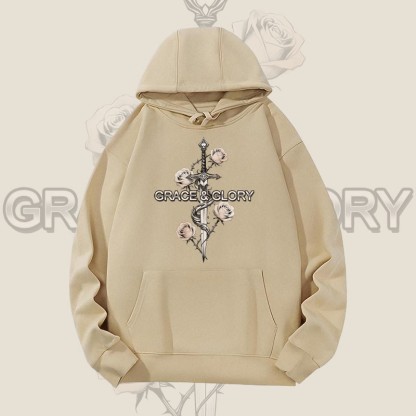 MODAKAWA GRACE GLORY Gothic Rose Sword Graphic Heavyweight Hoodie - Dark Khaki - 2XL - image 3