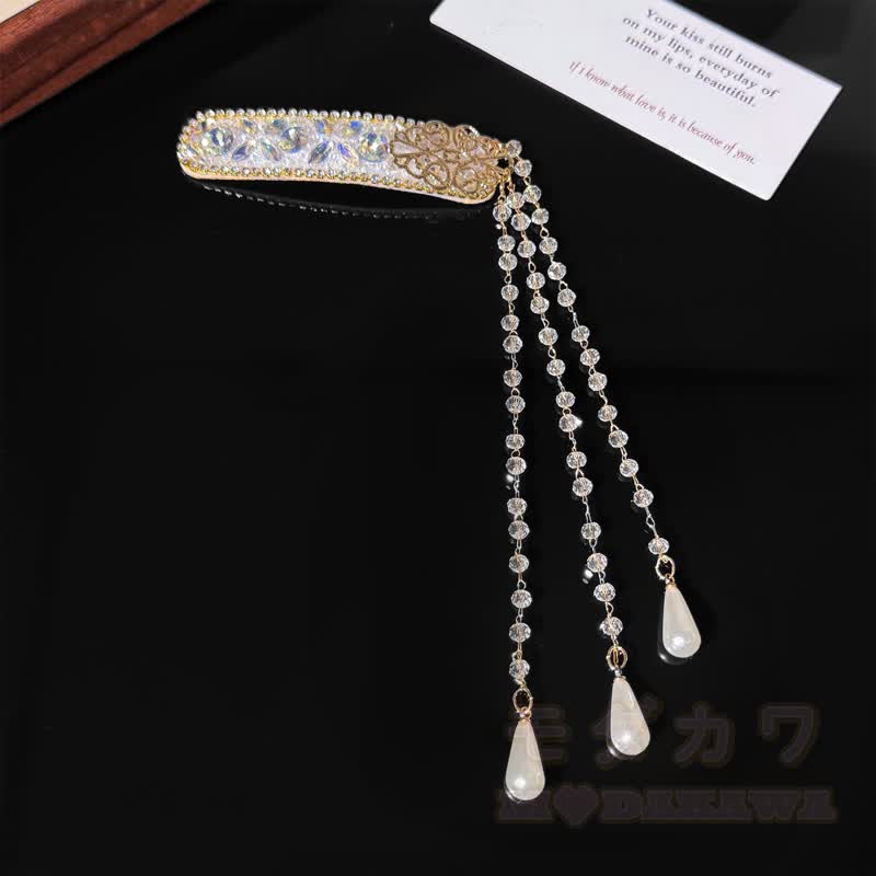 Elegante Haarspange mit Strass-Glockenquaste und Kette - Haarspange mit Perlenkette und Quaste - image 13