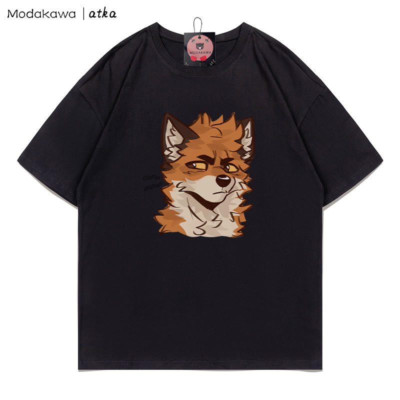MODAKAWA X atka T-Shirt mit frechem Fuchsgesicht-Grafik - Black - 5XL - image 4