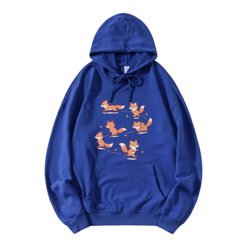 Modakawa Hoodie mit Happy Fox Grafik und lockerer Passform aus Baumwollmischgewebe - Blue - 5XL - image 7