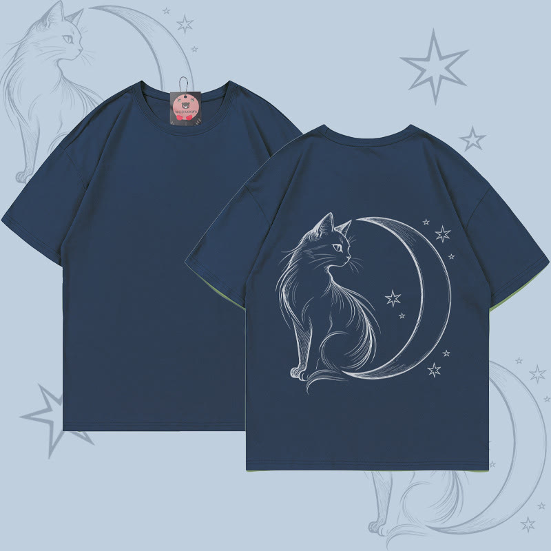 MODAKAWA Moon Cat Grafik-T-Shirt - Purplish Blue - 5XL - image 2