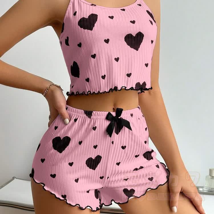 Zweiteiliges Set aus Camisole-Top und Shorts mit Herzmotiv - Rosa - 3XL - image 7