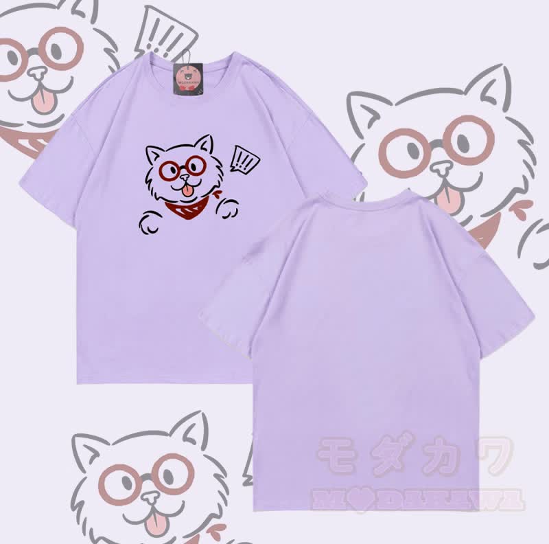 Modakawa T-Shirt aus 100 % Baumwolle mit überraschter Katze - Lila - 5XL - image 5
