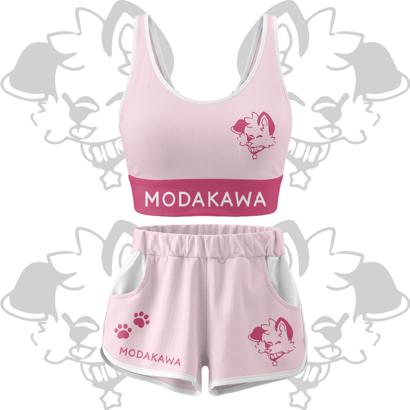 MODAKAWA X popipeko Puppy Graphic Crop Tank Tank Sport Top Shorts Bikini Matching Outfit - Pink Set - 5XL - image 15
