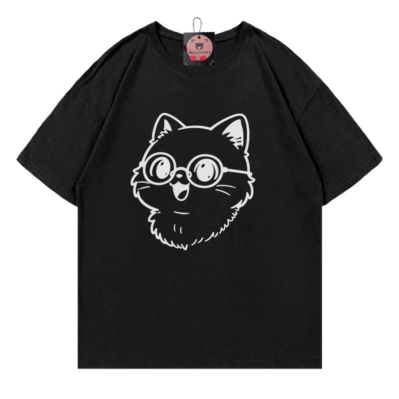 T-Shirt mit Brillen-Kitty-Print - Black - 5XL - image 4