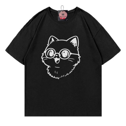 T-Shirt mit Brillen-Kitty-Print - Black - 5XL - image 4