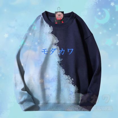 MODAKAWA Unisex-Sweatshirt mit Mond- und Sternen-Farbverlauf und Allover-Print - Purpurblau - 4XL - image 3