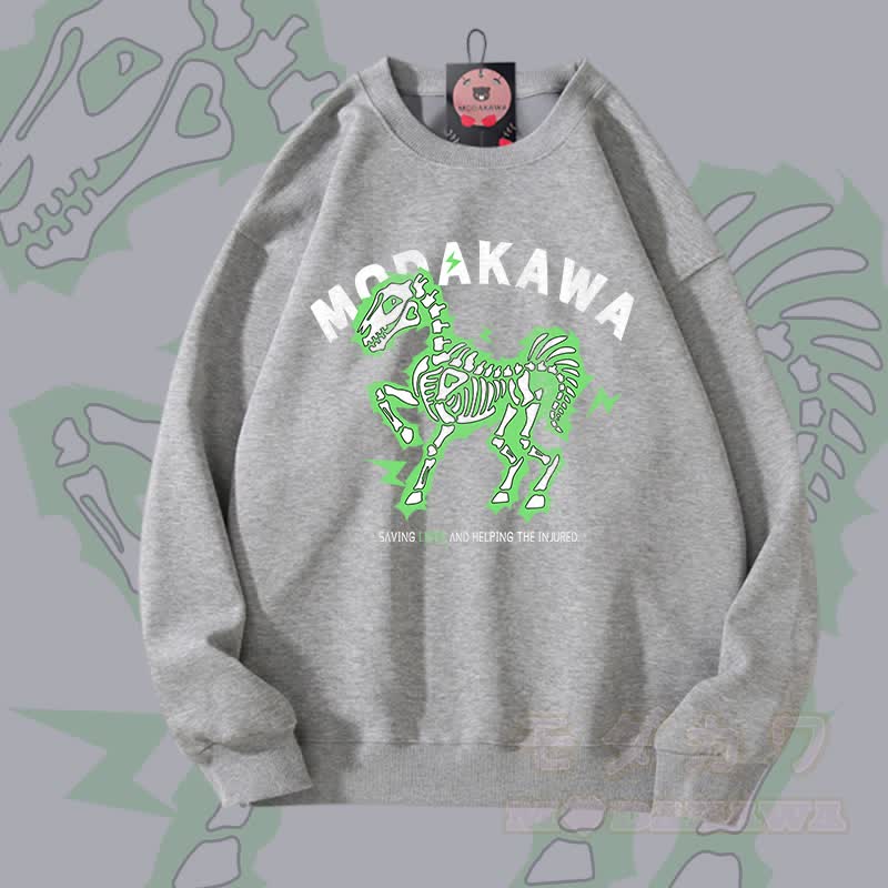 MODAKAWA Unisex-Sweatshirt mit elektrisiertem Pferdemotiv - Grau - 5XL - image 6
