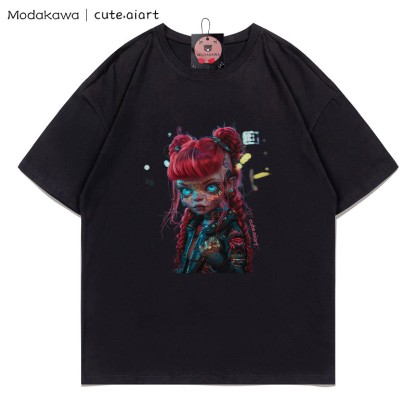 Cyberpunk-Dämonenmädchen-Grafik-T-Shirt - Black - 5XL - image 3