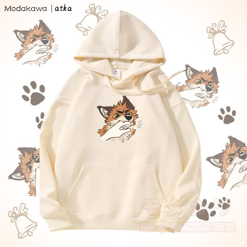 Verspielter Hoodie mit Fuchs-Grafik und Fleecefutter - Beige - 5XL - image 3