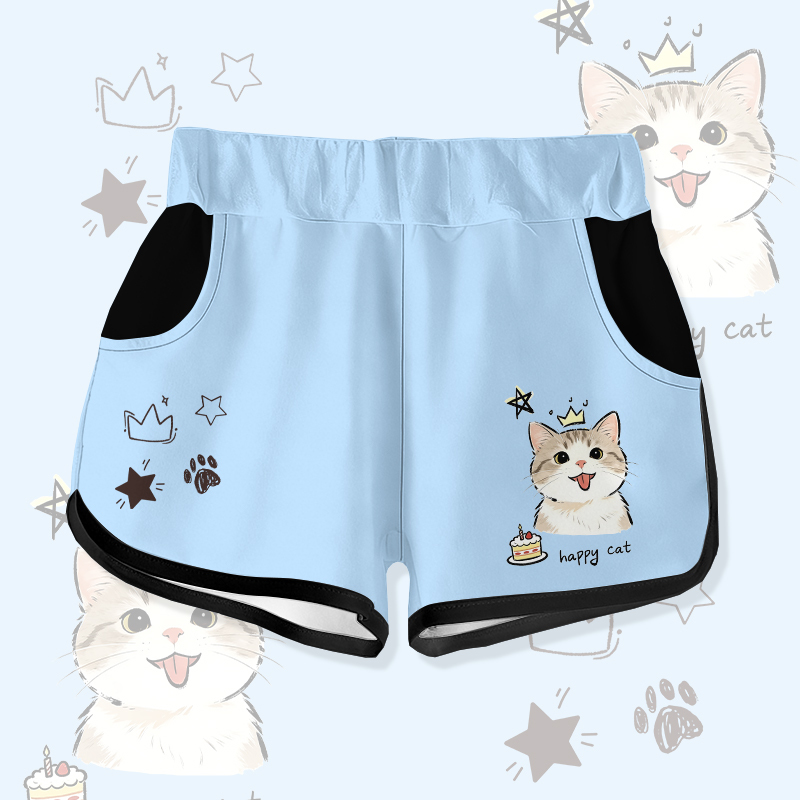 HAPPY Cat Cake Graphic Modakawa Shorts - Blue - 5XL - image 4