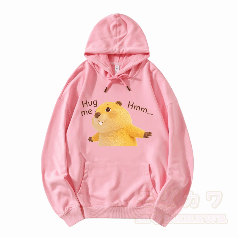 HUG ME Capybara Grafik Modakawa Loose Baumwoll-Mischgewebe-Hoodie - Rosa - 5XL - image 4
