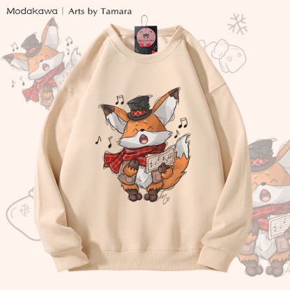 MODAKAWA X Arts by Tamara Singing Fox Christmas Graphic Unisex Sweatshirt - Apricot - 5XL - image 4
